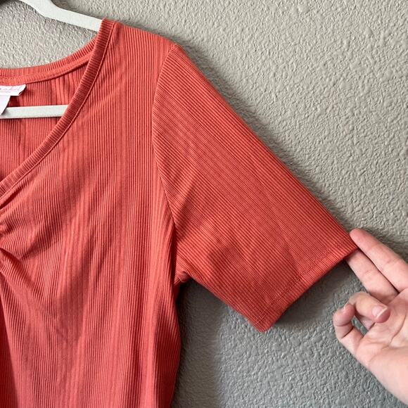 Isabel Maternity Coral Ribbed V Neck Ruched Womens Pregnancy T-Shirt Large - Picture 4 of 7